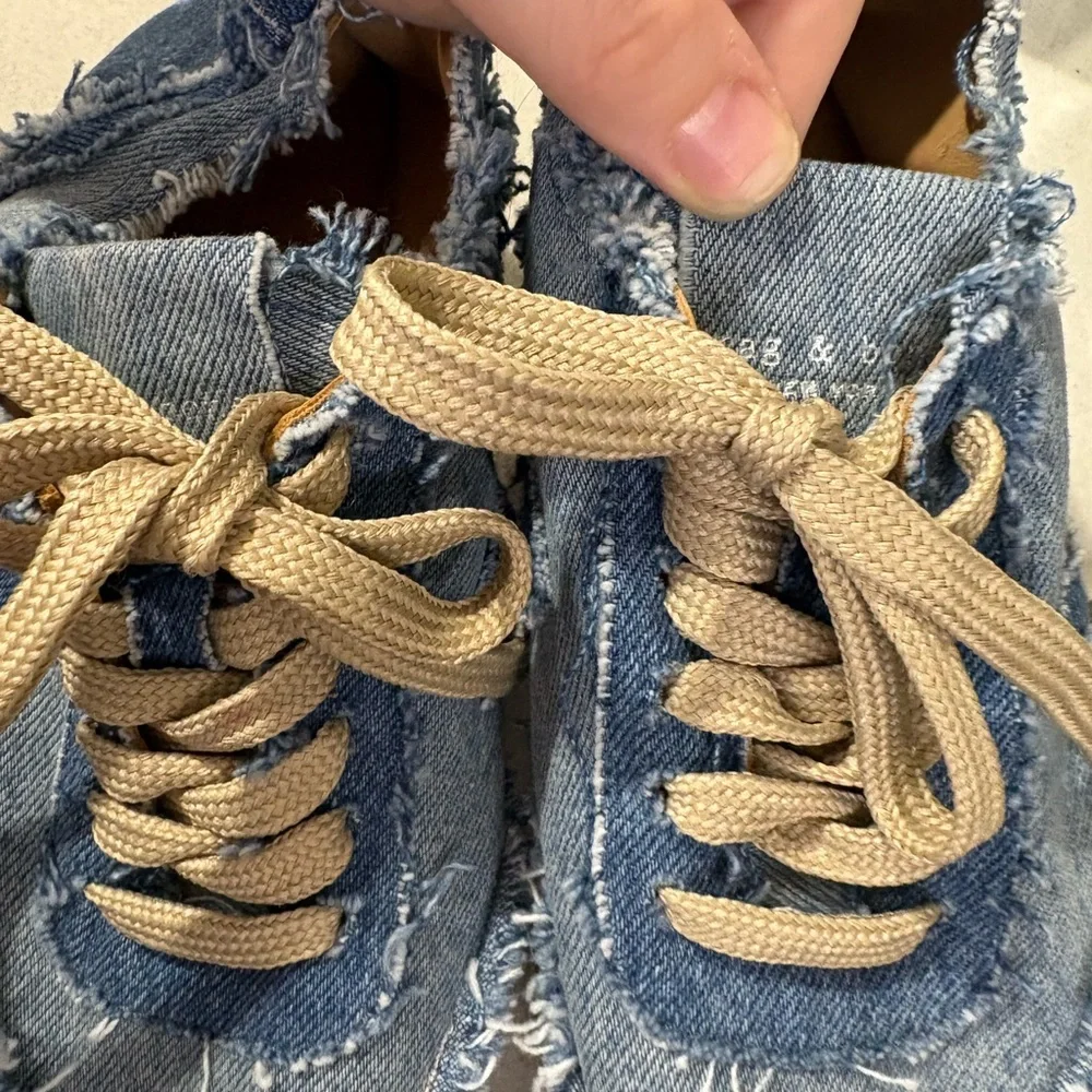 rag & bone Light Blue Distressed Denim Espadrille Sneakers - Picture 2 of 7